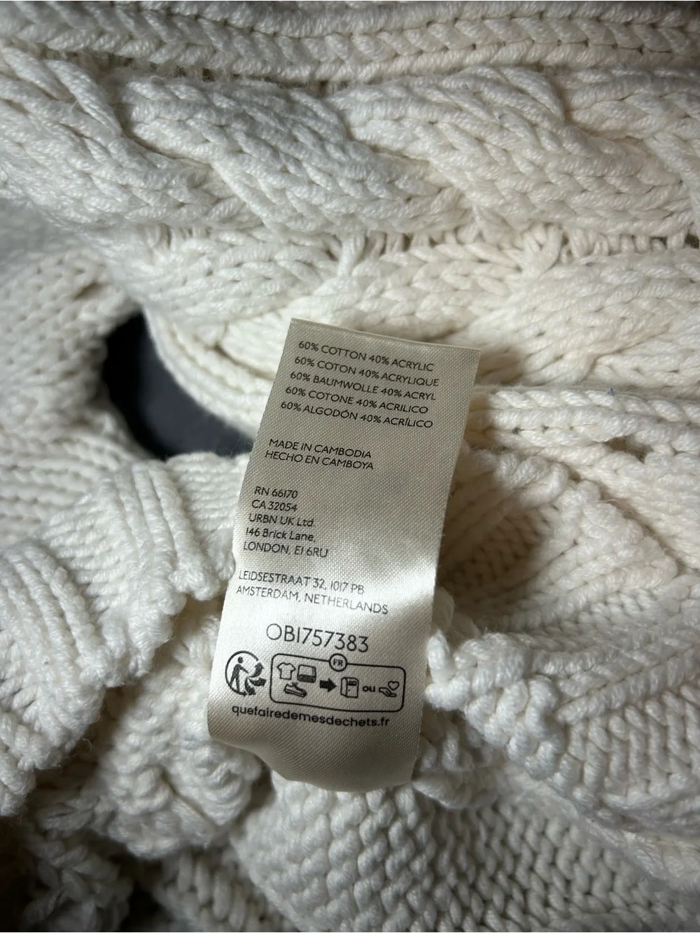 Free People Cream Cable Crewneck Sweater